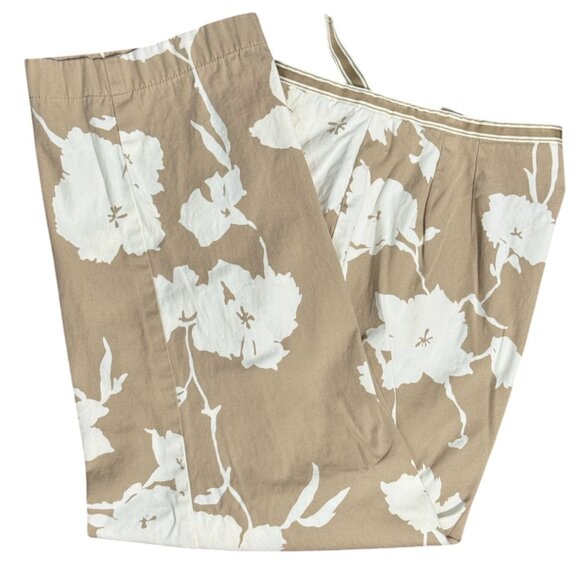 Ann Taylor Loft Womens 8P Beige White Floral Print Cropped Pants 100% Cotton - Picture 3 of 9